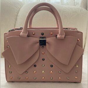 NWOT Betsey Johnson Blush Pink Bow Satchel Crossbody with Multicolor Studs